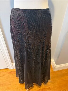 Express Black Sequin Maxi Skirt with Sheer Panels